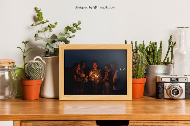 Frame mockup with many plants