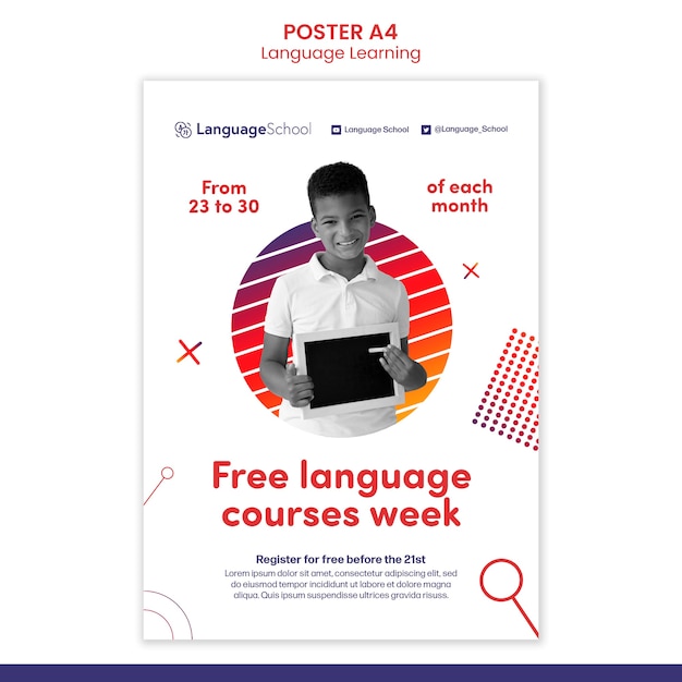 Free language courses poster template