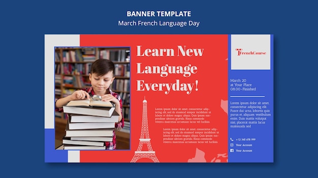 French language day banner template