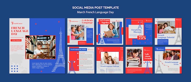 Free PSD french language day instagram posts template