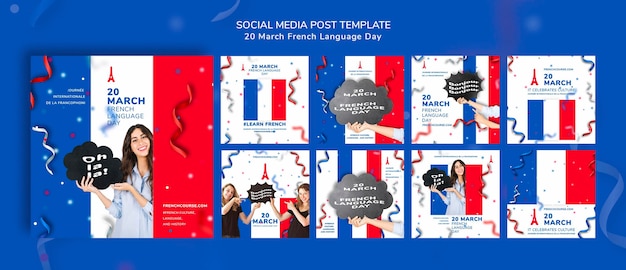 Free PSD french language day instagram posts template