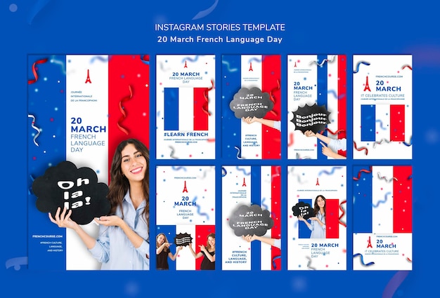 Free PSD french language day instagram stories template