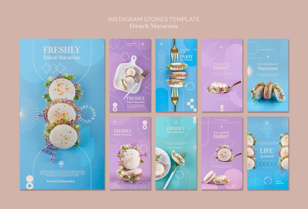 Free PSD french macarons instagram stories