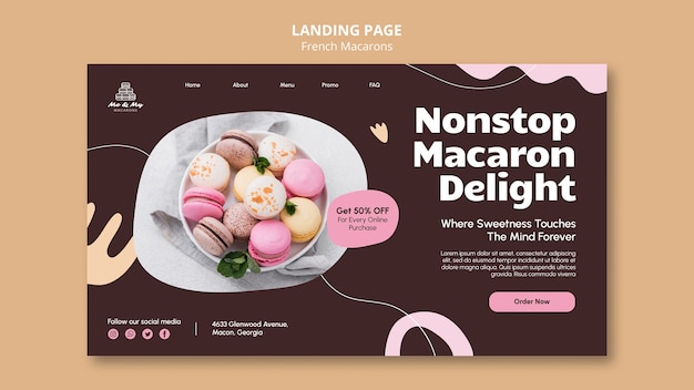 Free PSD french macarons landing page