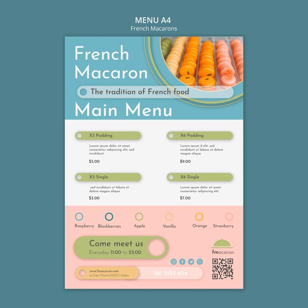 French macarons menu template