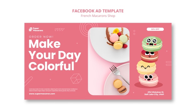 Free PSD french macarons shop facebook template