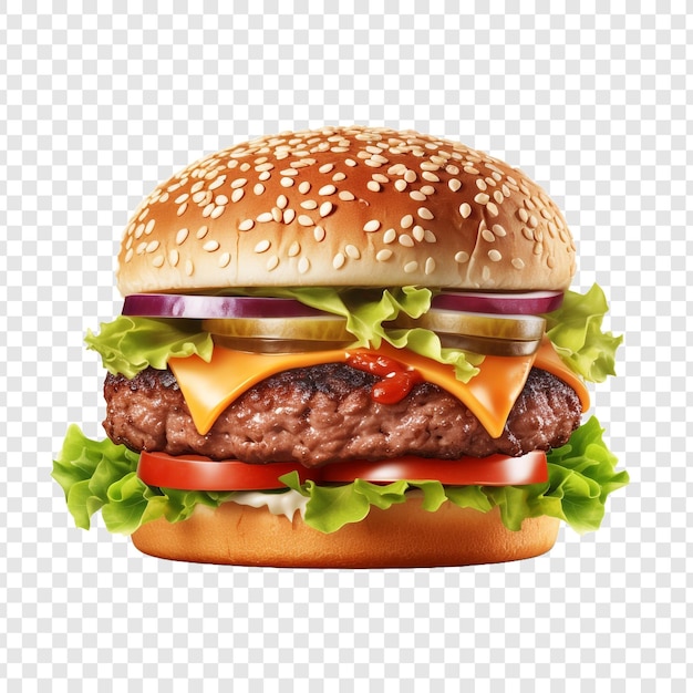 Fresh beef burger isolated on transparent background