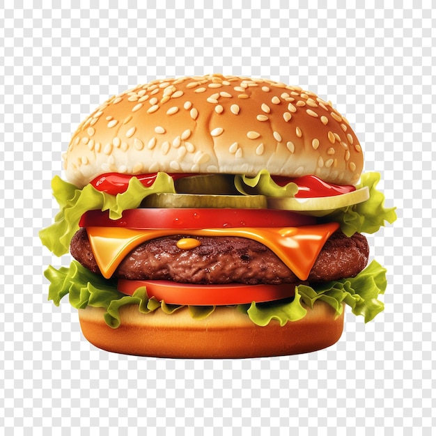 Fresh beef burger isolated on transparent background