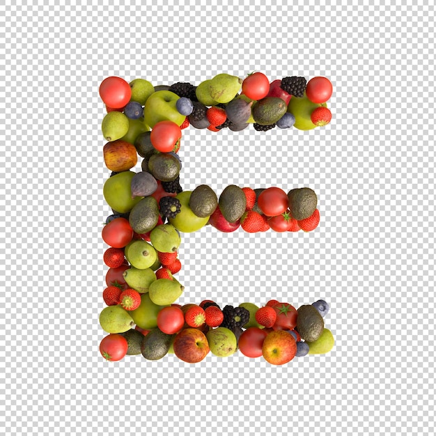 Fresh fruits alphabet on transparent background