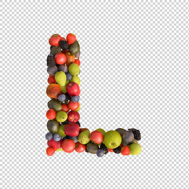 Free PSD fresh fruits alphabet on transparent background