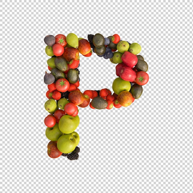 Free PSD fresh fruits alphabet on transparent background