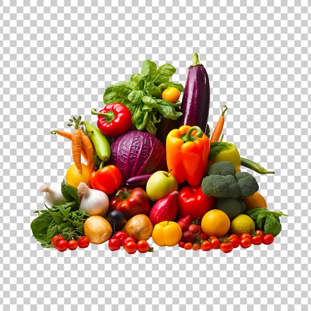 Fresh groceries and vegetables isolated on a transparent background