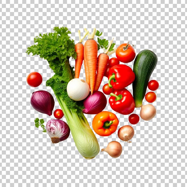 Fresh groceries and vegetables isolated on a transparent background