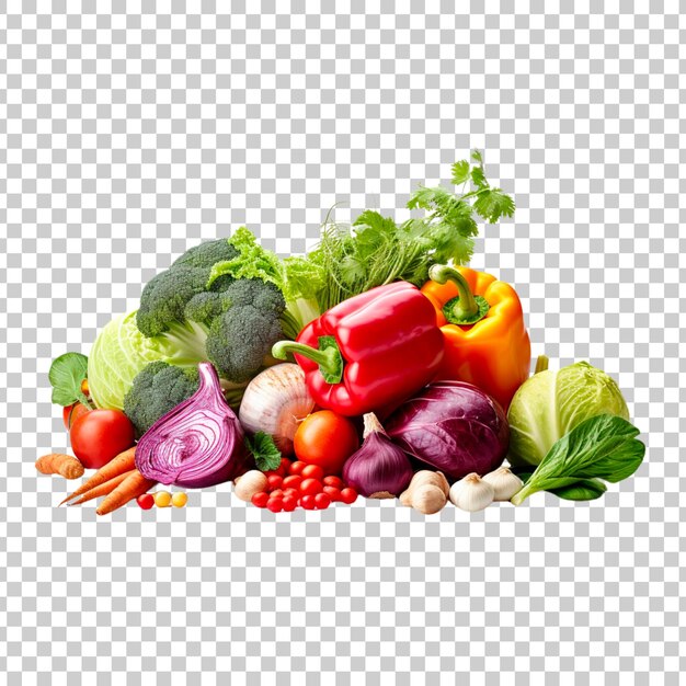 Fresh groceries and vegetables isolated on a transparent background