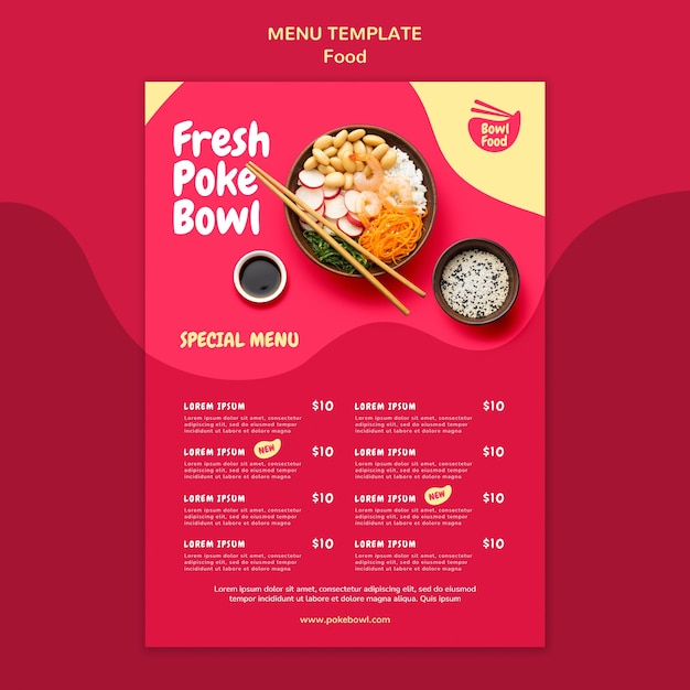 Fresh poke bowl menu template