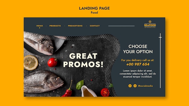 Free PSD fresh seafood landing page