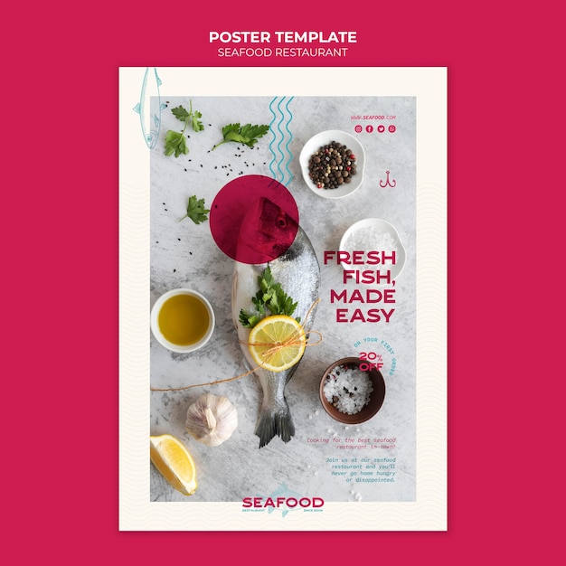 Free PSD fresh seafood restaurant poster