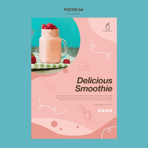 Free PSD fresh smoothie poster template with photo