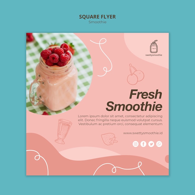 Free PSD fresh smoothie square flyer template with photo