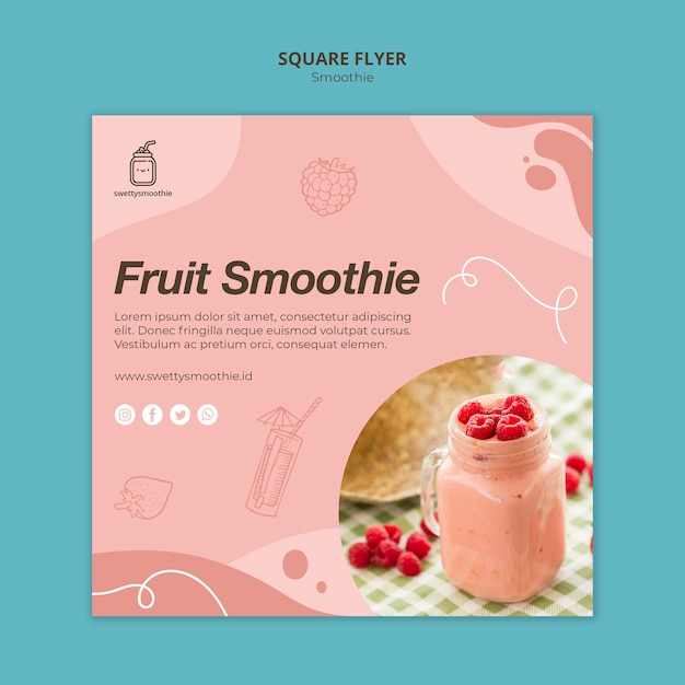 Free PSD fresh smoothie square flyer with photo