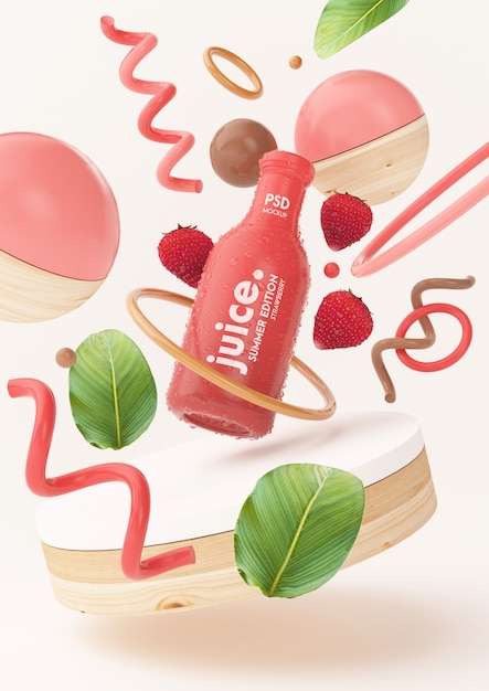 Free PSD fresh summer juice mockup with strawberries