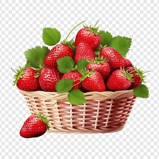 Free PSD fresh tasty strawberry in basket isolated on transparent background