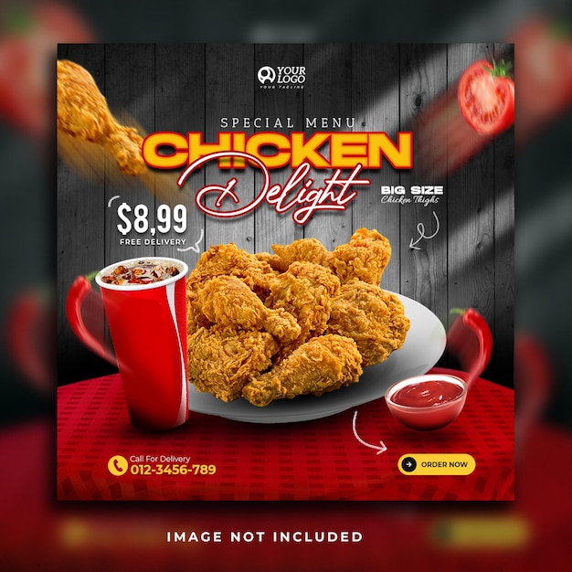 Fried chicken delight menu promotion social media banner template