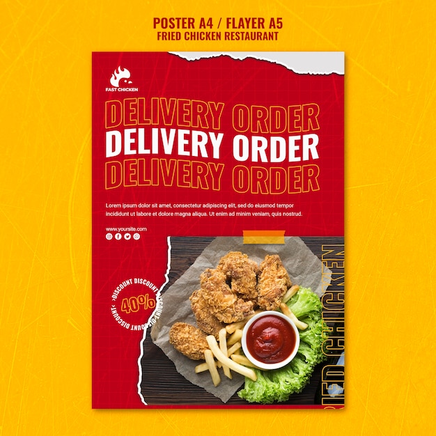 Free PSD fried chicken delivery order flyer template