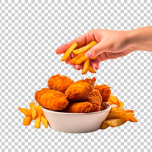 Free PSD fried chicken nuggets and french fries on a transparent background