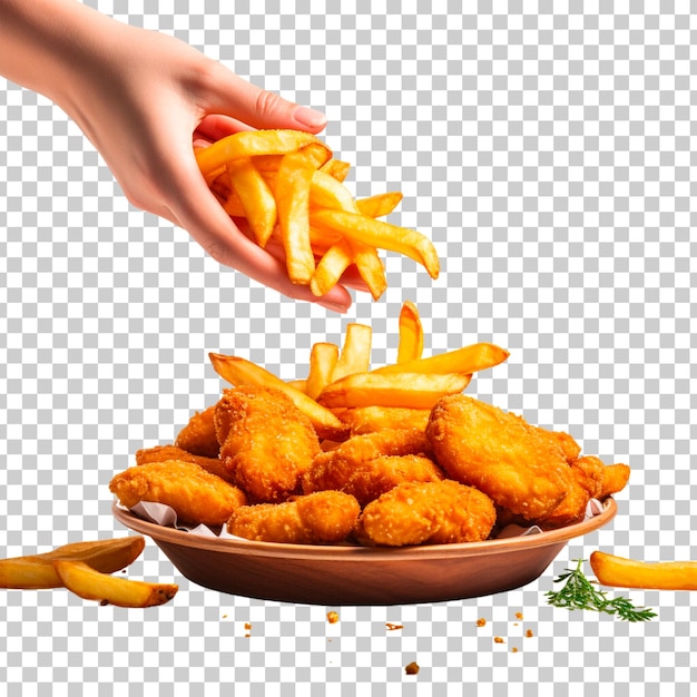 Free PSD fried chicken nuggets and french fries on a transparent background