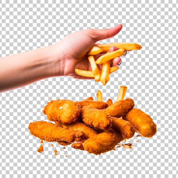 Free PSD fried chicken nuggets and french fries on a transparent background