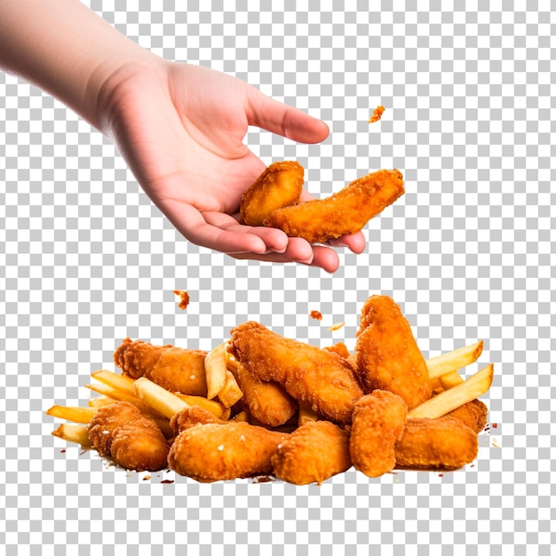 Free PSD fried chicken nuggets and french fries on a transparent background