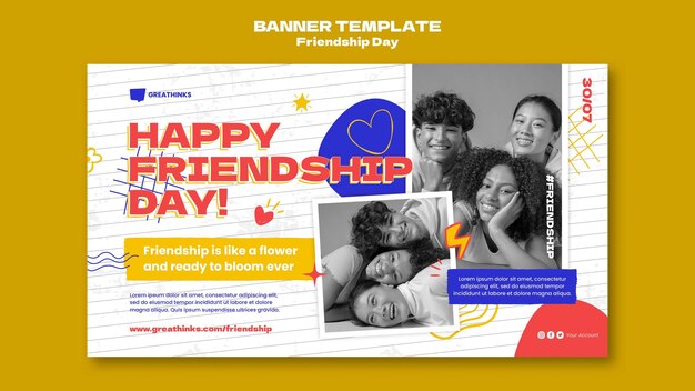 Friendship day horizontal banner template with abstract shapes