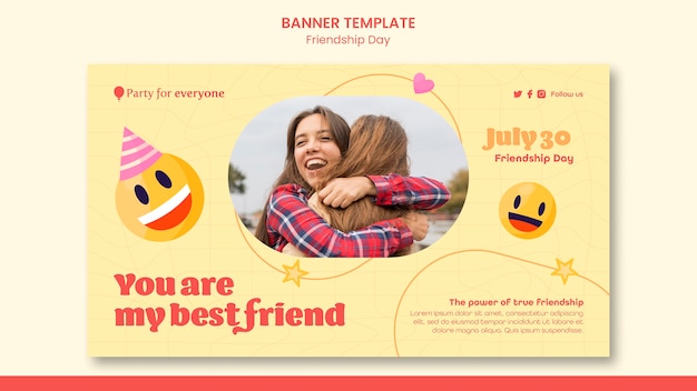 Friendship day horizontal banner template with emoticons