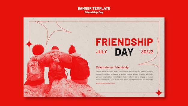 Free PSD friendship day horizontal banner template with red hue and stars design