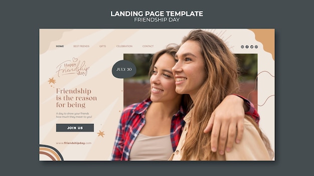 Free PSD friendship day landing page template in abstract design