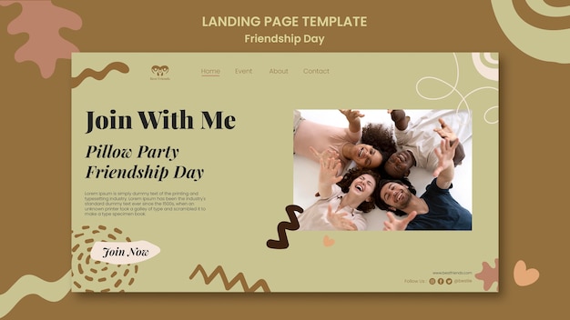 Free PSD friendship day landing page template with abstract shapes and leaves