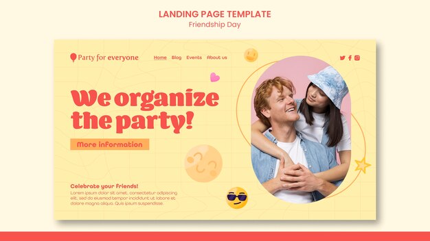 Friendship day landing page template with emoticons