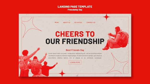 Free PSD friendship day landing page template with red hue and stars design