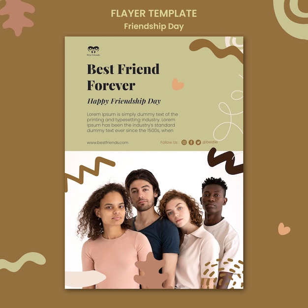 Free PSD friendship day vertical flyer template with abstract shapes and leaves