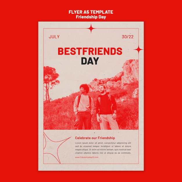 Free PSD friendship day vertical flyer template with red hue and stars design