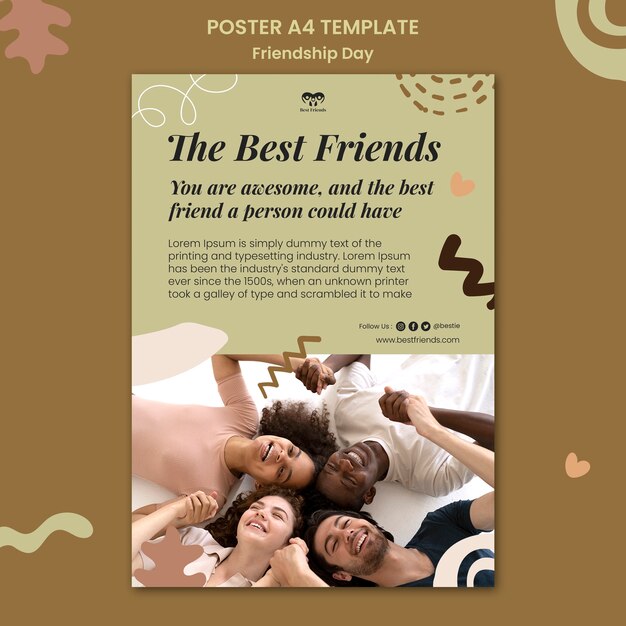 Friendship day vertical poster template with abstract shapes and leaves