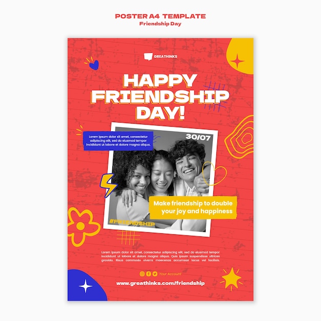 Friendship day vertical poster template with abstract shapes