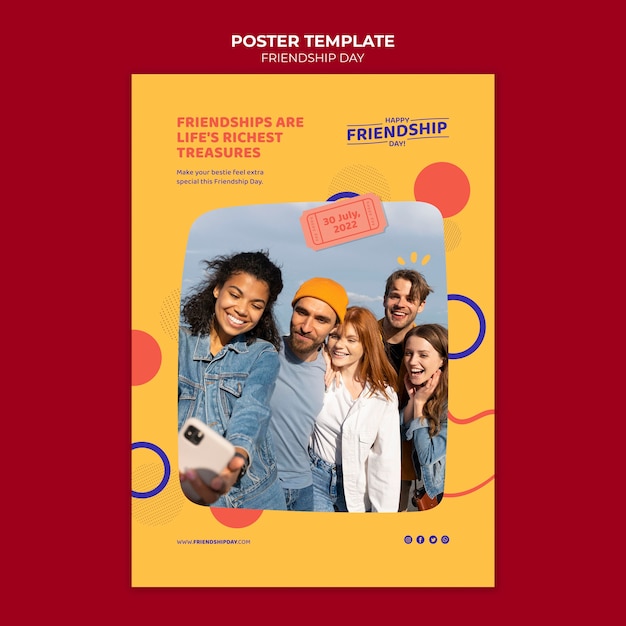 Free PSD friendship day vertical poster template with circles design