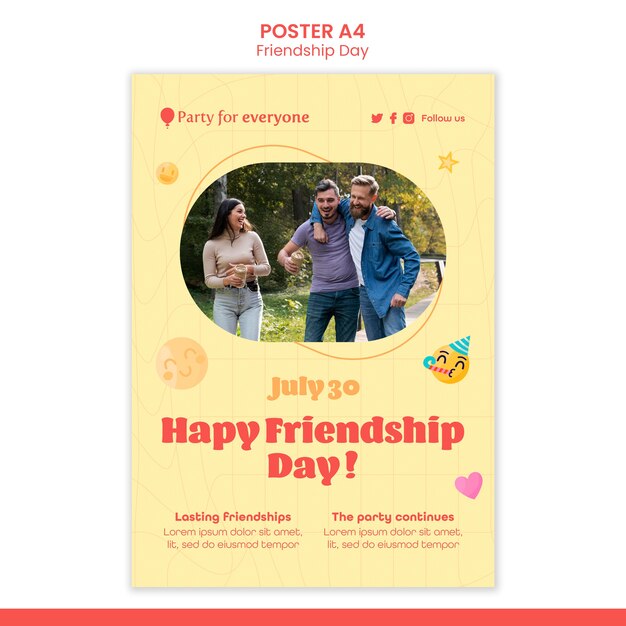 Free PSD friendship day vertical poster template with emoticons