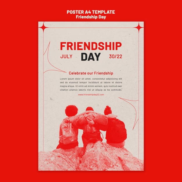 Friendship day vertical poster template with red hue and stars design