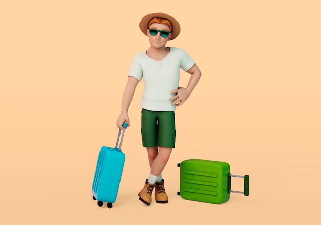 Front view man traveling with baggage