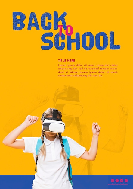 Free PSD front view teenager girl with virtual reality glasses