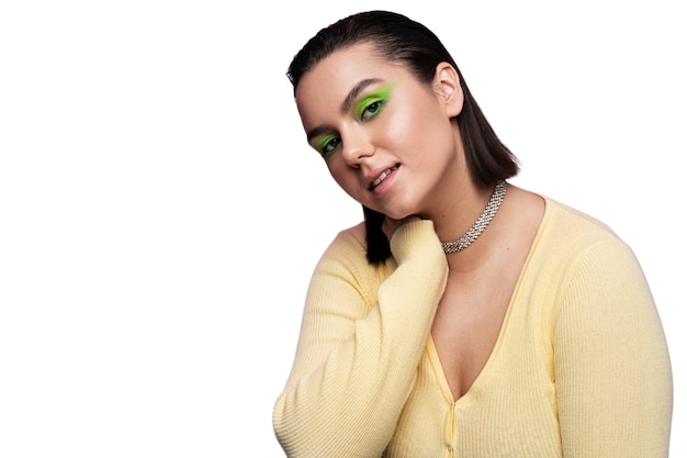 Free PSD front view woman wearing cool makeup