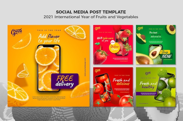 Free PSD fruits and vegetables year instagram posts template